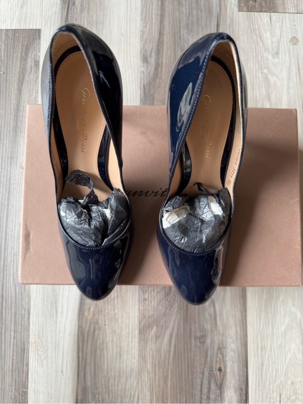 Gianvito Rossi Navy Patent Leather Pointed-Toe Pumps